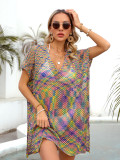 Women Summer Rainbow Hollow Loose Bikini Beach Top