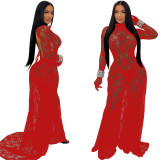 Sexy Women's Sexy See-Through Lace Low Back Lace-Up Jumpsuit