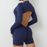 Zip Sports Fitness Low Back Hollow Quick-Drying Jumpsuit One-Piece Yoga Wear