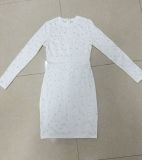 Women Solid Winter Beaded Long Sleeve Bodycon Dress