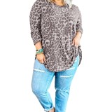Printed Long Sleeve Plus Size Loose Top