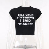 Fashion Letter Print Short Sleeve Crop T-Shirt