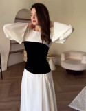 Women Black and White Patchwork Maxi Dress