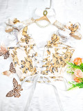 Summer Sweet V-Neck Sexy Printed Fishbone Slim Lace-Up Tank Top
