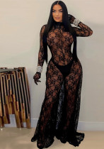 Sexy Women's Sexy See-Through Lace Low Back Lace-Up Jumpsuit Sexy Women's Sexy See-Through Lace Low Back Lace-Up Jumpsuit