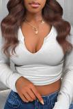 Women's Solid Long Sleeve U-Neck Crop Top