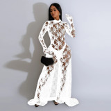 Sexy Women's Sexy See-Through Lace Low Back Lace-Up Jumpsuit