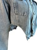 Fashionable Women's Style Irregularside Cutouts  Denim Top