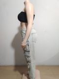 Women American Fashion Retro Cargo Denim Straight Pants