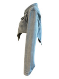 Fashionable Women's Style Irregularside Cutouts  Denim Top
