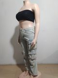 Women American Fashion Retro Cargo Denim Straight Pants