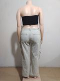 Women American Fashion Retro Cargo Denim Straight Pants