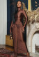 Women's Solid Color Round Neck Long-Sleeved Streamer Tie Chic Long Dress