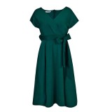 Summer V-Neck Solid Color Slim Waist Bow Lace-Up A-Line Dress