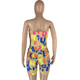 Women's Fashion Sexy Letter Printed Strapless Jumpsuit
