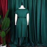 Summer V-Neck Solid Color Slim Waist Bow Lace-Up A-Line Dress