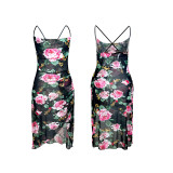 Floral Print Mesh Irregular Straps Nightdress Home Wear