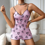 Heart Printed Sexy Straps Jumpsuit Women's Home Clothes