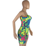 Women's Fashion Sexy Letter Printed Strapless Jumpsuit
