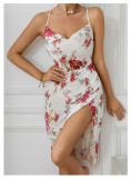 Floral Print Mesh Irregular Straps Nightdress Home Wear