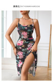 Floral Print Mesh Irregular Straps Nightdress Home Wear