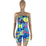 Women's Fashion Sexy Letter Printed Strapless Jumpsuit