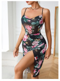 Floral Print Mesh Irregular Straps Nightdress Home Wear