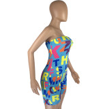 Women's Fashion Sexy Letter Printed Strapless Jumpsuit