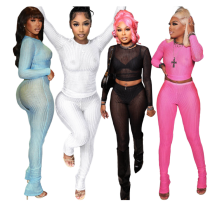 Women's Fashion Casual Sexy Hollow Round Neck Two-Piece Pants Set Women's Fashion Casual Sexy Hollow Round Neck Two-Piece Pants Set