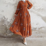 Muslim Solid Color Embroidered Fashionable And Elegant Dress With Belt