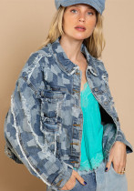 Women Autumn and Winter Tassel Ripped Plaid Casual Denim Jacket Women Autumn and Winter Tassel Ripped Plaid Casual Denim Jacket