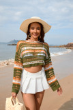 Women Spring and Summer Hollow Stripes Patchwork Sexy knitting Top
