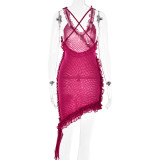 Summer V-neck Sexy Backless Ruffle Strap Dress