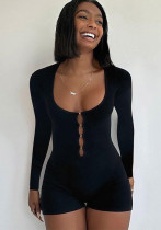 Women Autumn Women Solid Round Neck Long Sleeve Hollow Romper
