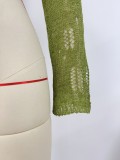 Women Spring Summer Beach Cover Up Solid Bell Bottom Sleeve Knitting Top