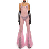 Women Sexy Backless Lace Up Bell Bottom Jumpsuit