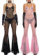 Women Sexy Backless Lace Up Bell Bottom Jumpsuit