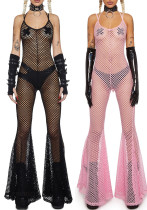 Women Sexy Backless Lace Up Bell Bottom Jumpsuit Women Sexy Backless Lace Up Bell Bottom Jumpsuit