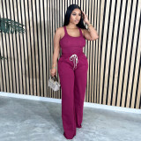 Women sexy tank top and belted Pants Casual two-piece set