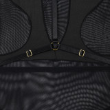 Women mesh long-sleeved hollow See-Through Patchwork Halter Neck V-neck Bodysuit