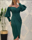 Women suspender balloon sleeves Irregular Maxi dress