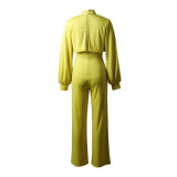 Spring And Winter Long Sleeve Stand Collar Fashion Casual Wide Leg Jumpsuit