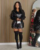 Women's Solid Sequin Loose Long Sleeve Shirt Dress