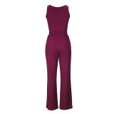 Women sexy tank top and belted Pants Casual two-piece set