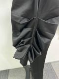 Sexy Pleated Balloon Sleeves Slim Waist Wide-Leg Jumpsuit