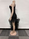 Women sexy sequined one-shoulder mesh irregular dress