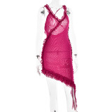 Summer V-neck Sexy Backless Ruffle Strap Dress