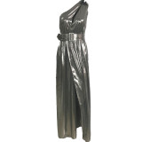 Women One Shoulder Sexy Lace Up Maxi Dress