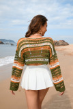 Women Spring and Summer Hollow Stripes Patchwork Sexy knitting Top