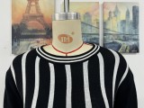 Women Striped Short Sleeve Casual knitting Top